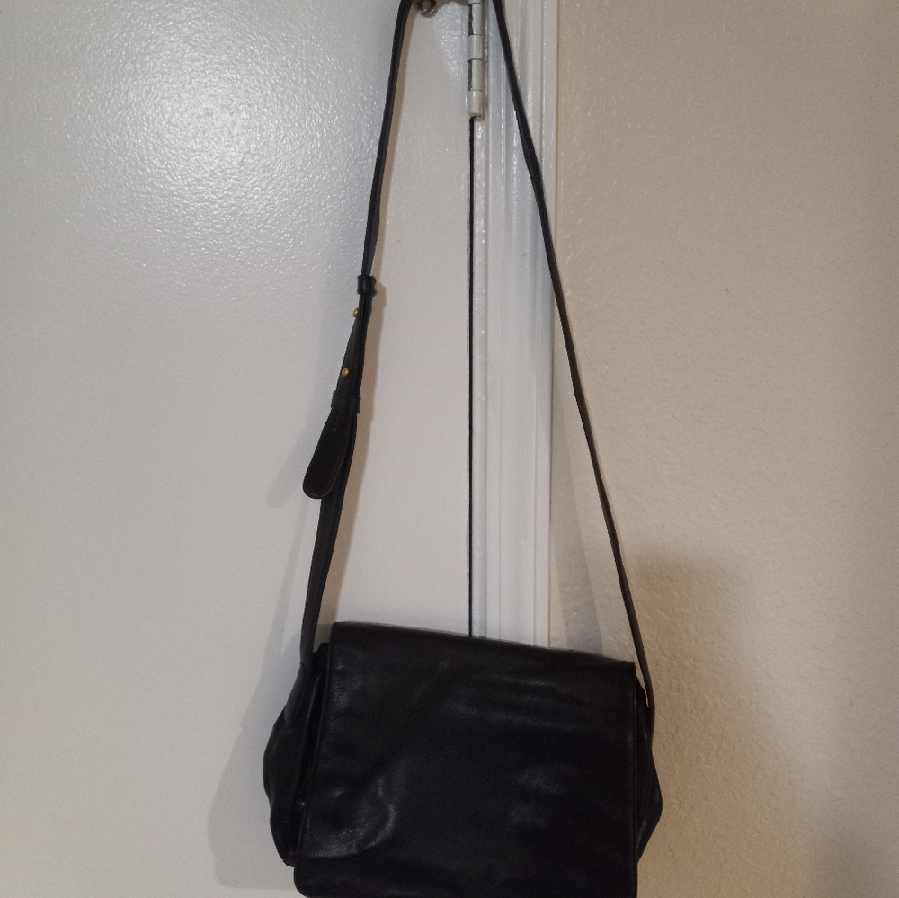 Donna Karan brand, black, genuine leather, over the shoulder bag